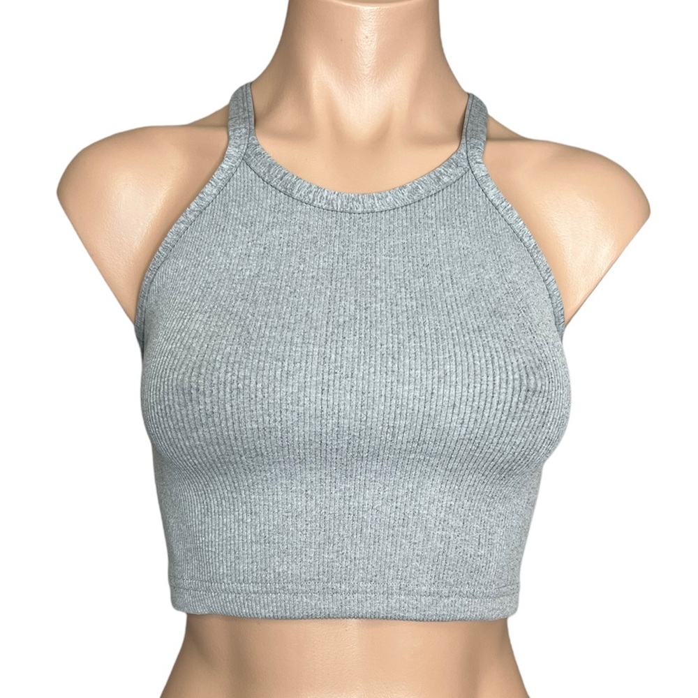 Free People Happiness Runs Tank with Logos Heather Gray NWOT